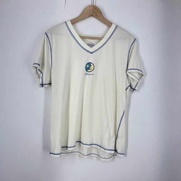 Life Is Good Tops - Life is Good Womens Cream V-Neck Moon Star Graphic T-Shirt Size L RN109109